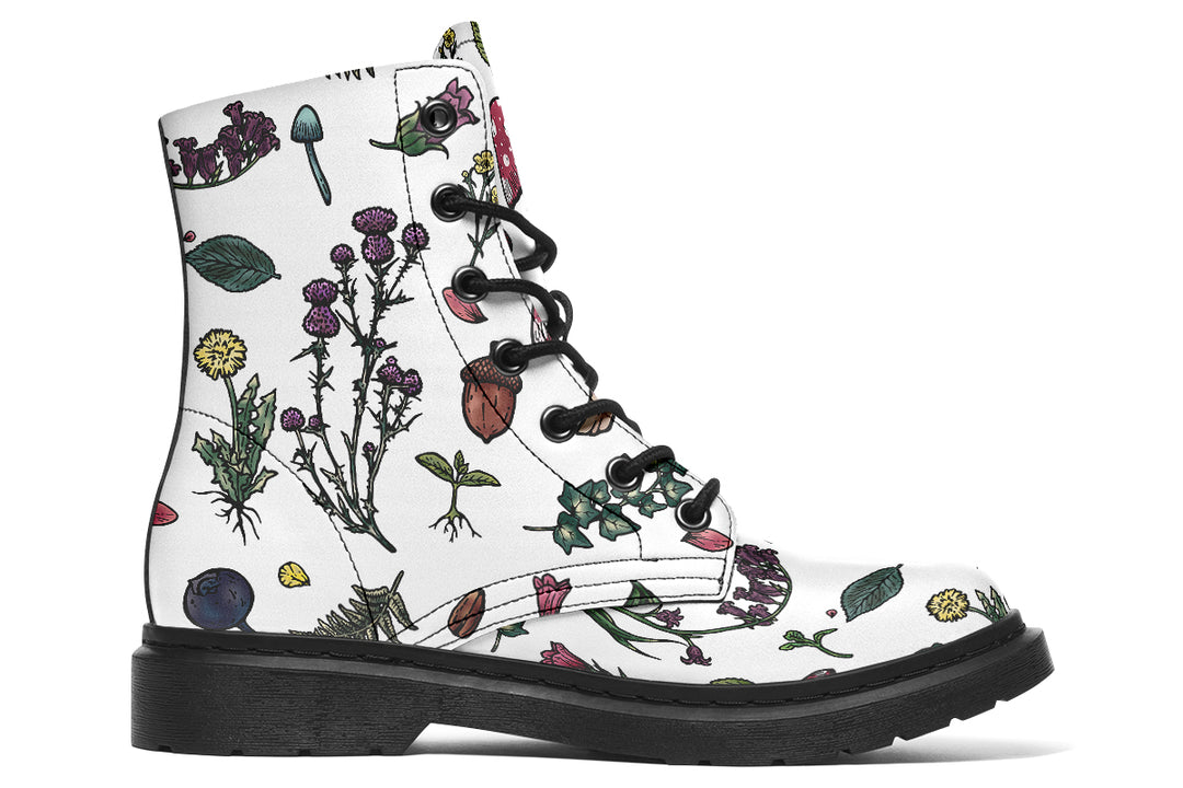 White Herbology Boots - Vegan Leather Doc-Style Boots with Durable Stitched on Soles