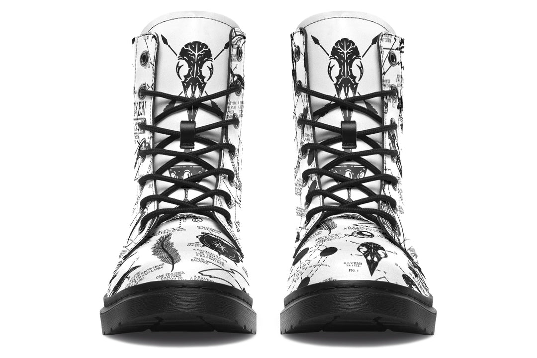 White Raven Study Boots - Vegan Leather Doc-Style Boots with Durable Stitched on Soles