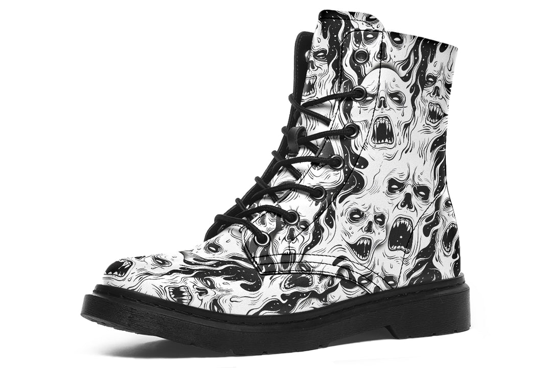 White Torment Boots - Vegan Leather Doc-Style Boots with Durable Stitched on Soles