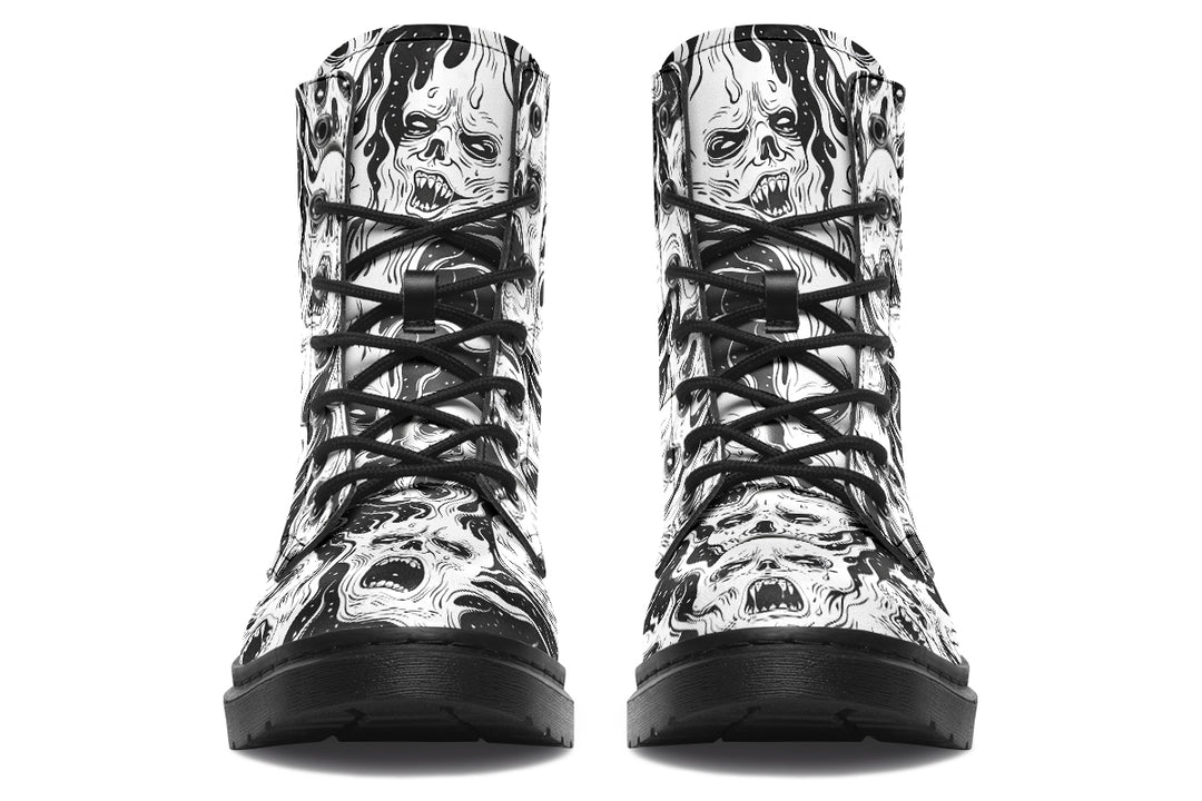 White Torment Boots - Vegan Leather Doc-Style Boots with Durable Stitched on Soles