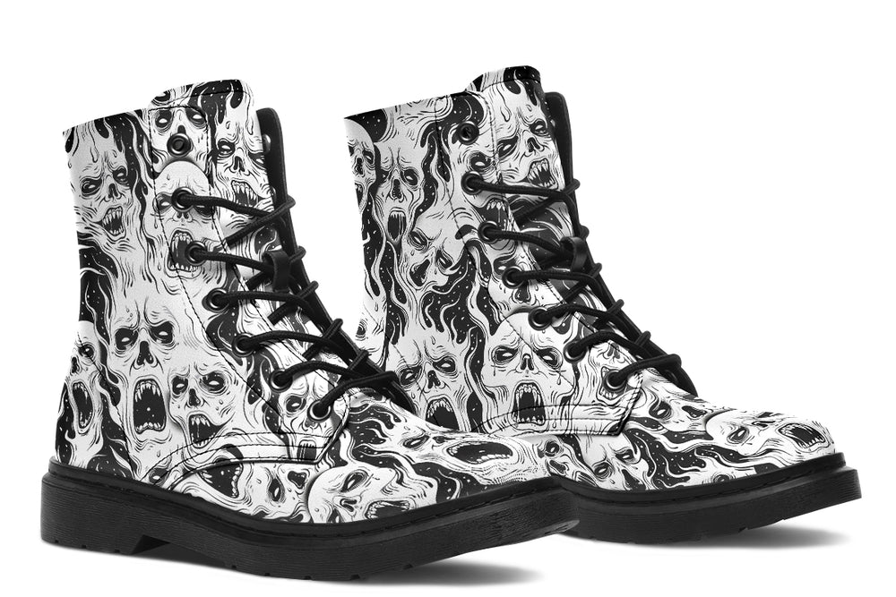 White Torment Boots - Vegan Leather Doc-Style Boots with Durable Stitched on Soles