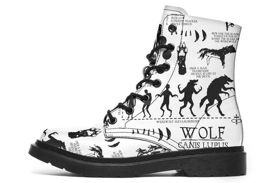 White Wolf Study Boots - Vegan Leather Doc-Style Boots with Durable Stitched on Soles