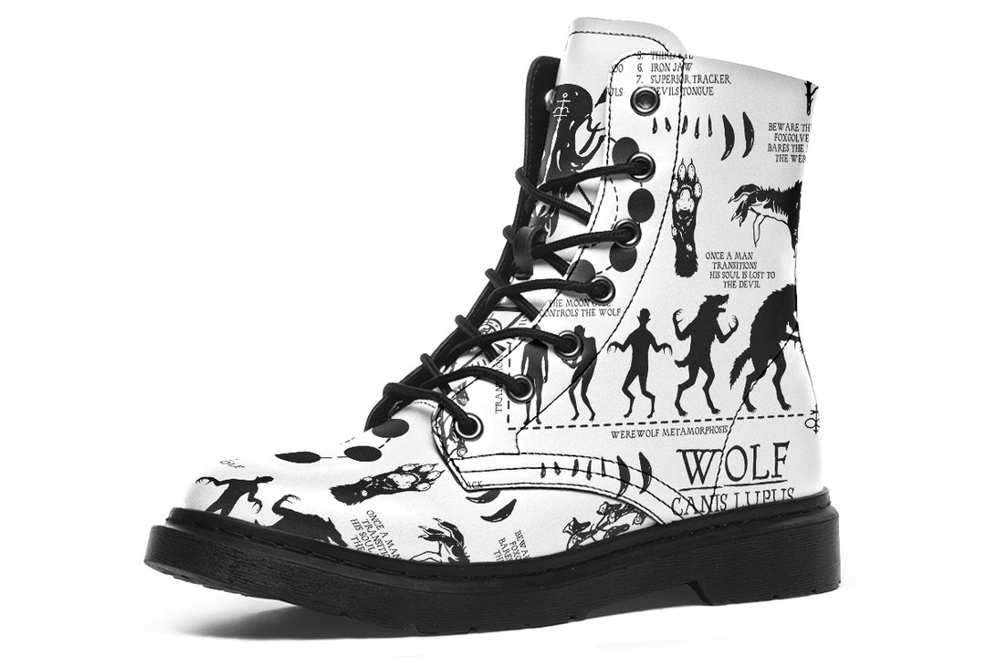 White Wolf Study Boots - Vegan Leather Doc-Style Boots with Durable Stitched on Soles