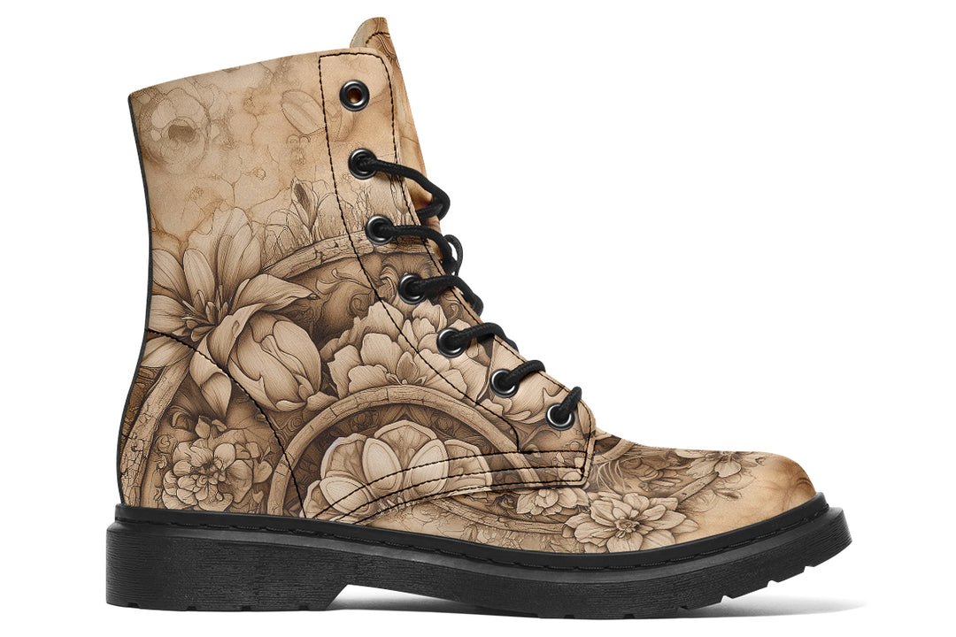 Wraithcat Mandala Boots - Vegan Leather Doc-Style Boots with Durable Stitched on Soles