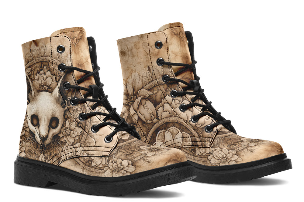 Wraithcat Mandala Boots - Vegan Leather Doc-Style Boots with Durable Stitched on Soles