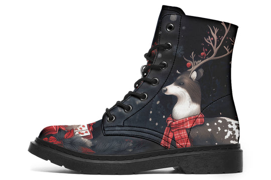 Yule Antlers Boots - Vegan Leather Doc-Style Boots with Durable Stitched on Soles