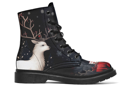 Yule Antlers Boots - Vegan Leather Doc-Style Boots with Durable Stitched on Soles