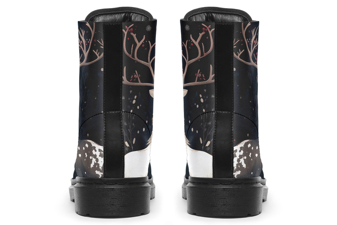 Yule Antlers Boots - Vegan Leather Doc-Style Boots with Durable Stitched on Soles