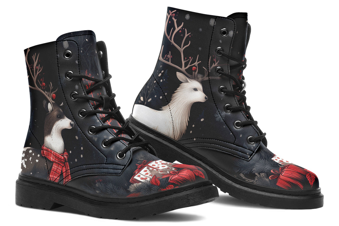 Yule Antlers Boots - Vegan Leather Doc-Style Boots with Durable Stitched on Soles