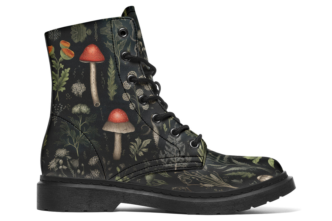 Foraging Boots - Ankle Lace-up Black Combat Vegan Leather Statement Goth Festival Boots Dark Academia Style