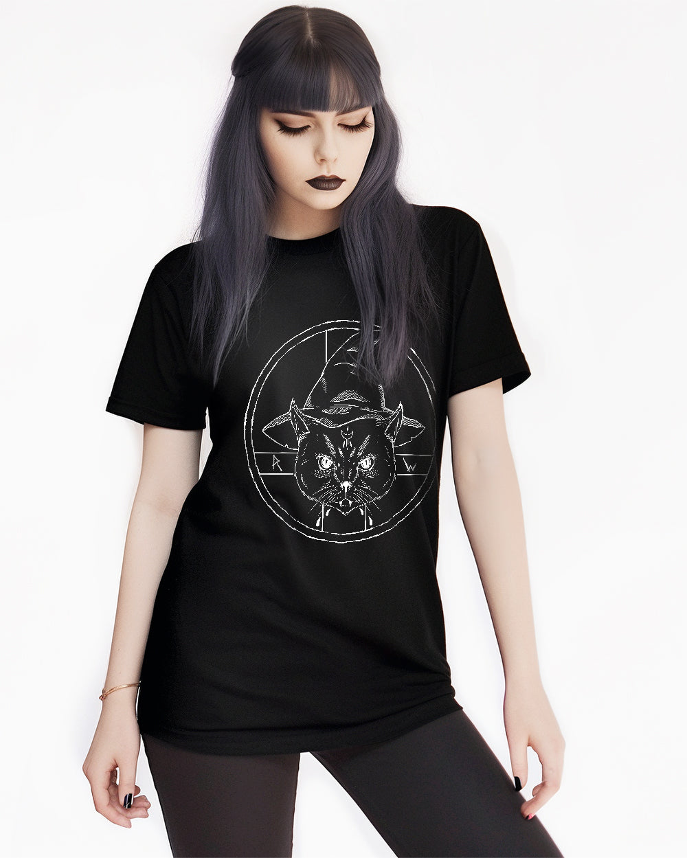 Purrfect Witchery Short Sleeve Tee - For Cat Lovers & Shamans!  - Unisex Vegan Gothic Clothing - Alternative Occult Ethical Fashion - On Demand Eco-friendly Sustainable Product