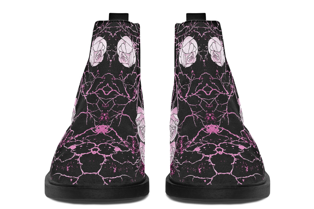 Amethyst Kintsugi Rose Chelsea Boots - Comfy Slip-On - Soft & Water-Resistant Micro-Suede Vegan Shoes