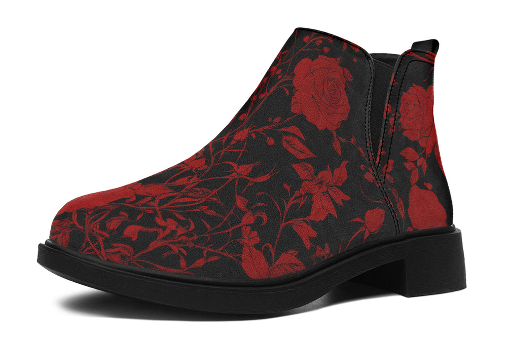 Blood Rose Romance Chelsea Boots - Comfy Slip-On - Soft & Water-Resistant Micro-Suede Vegan Shoes