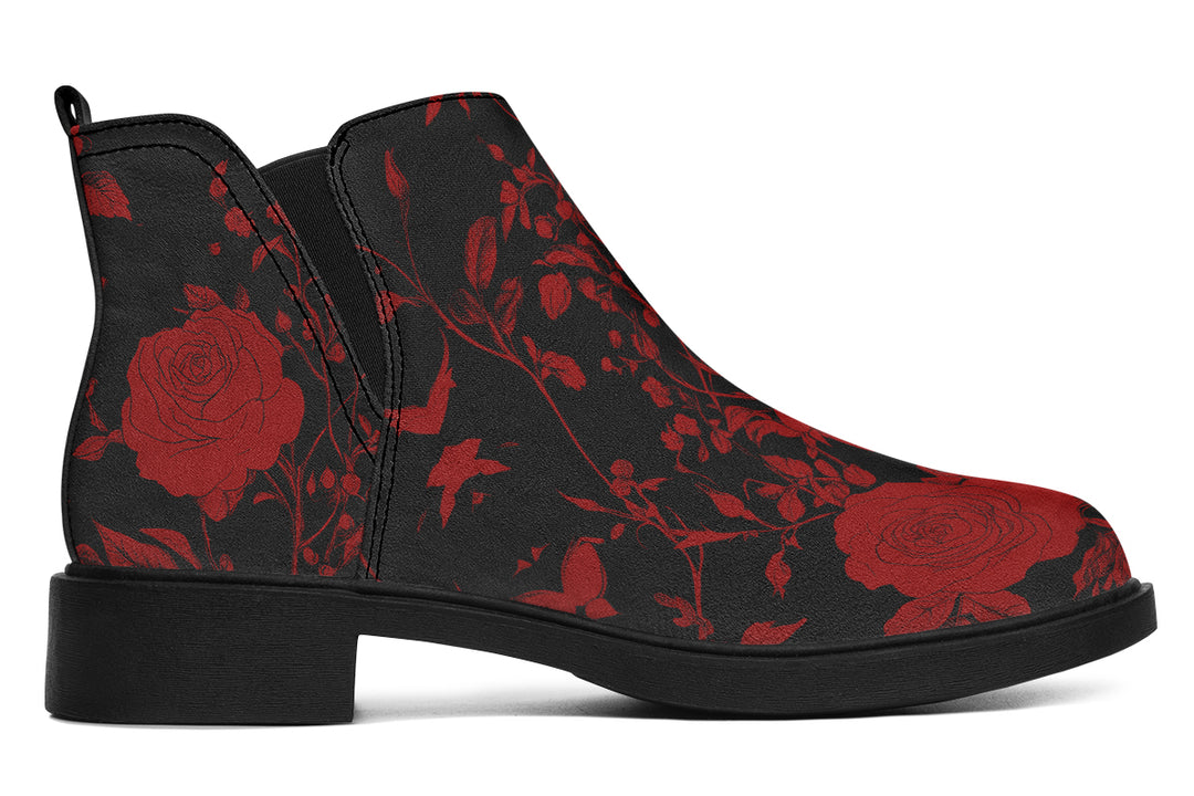 Blood Rose Romance Chelsea Boots - Comfy Slip-On - Soft & Water-Resistant Micro-Suede Vegan Shoes