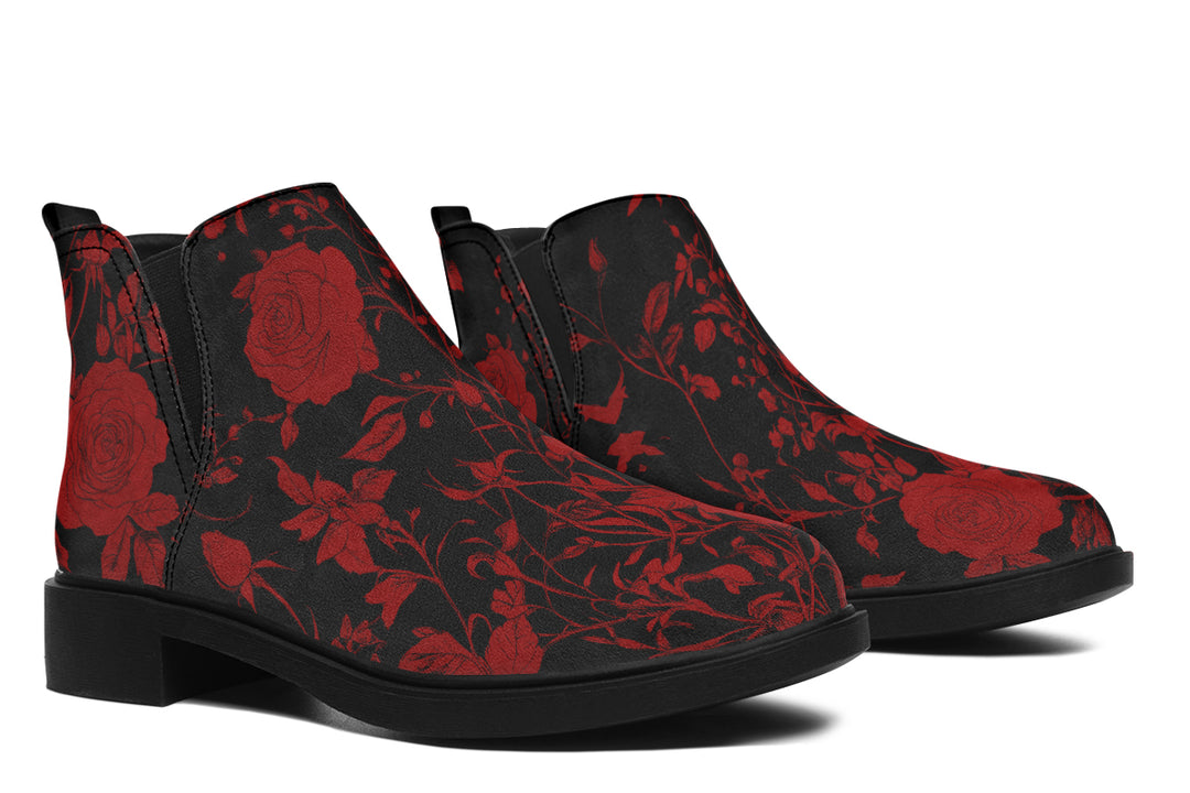 Blood Rose Romance Chelsea Boots - Comfy Slip-On - Soft & Water-Resistant Micro-Suede Vegan Shoes