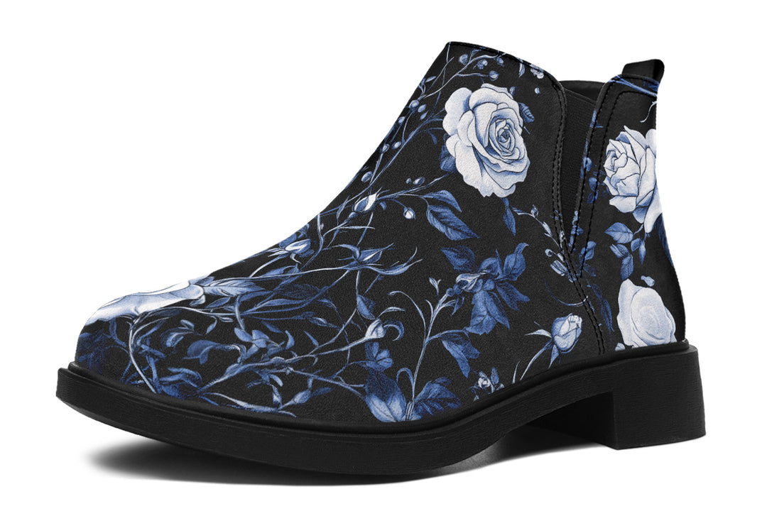 Blue Rose Romance Chelsea Boots - Comfy Slip-On - Soft & Water-Resistant Micro-Suede Vegan Shoes