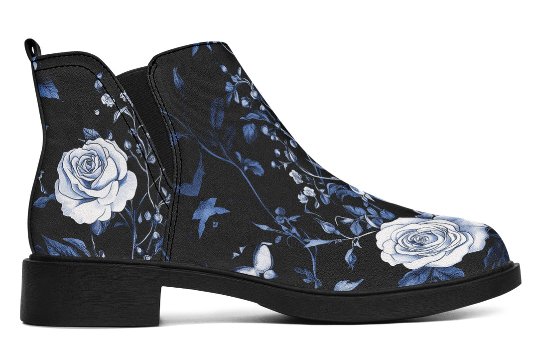 Blue Rose Romance Chelsea Boots - Comfy Slip-On - Soft & Water-Resistant Micro-Suede Vegan Shoes