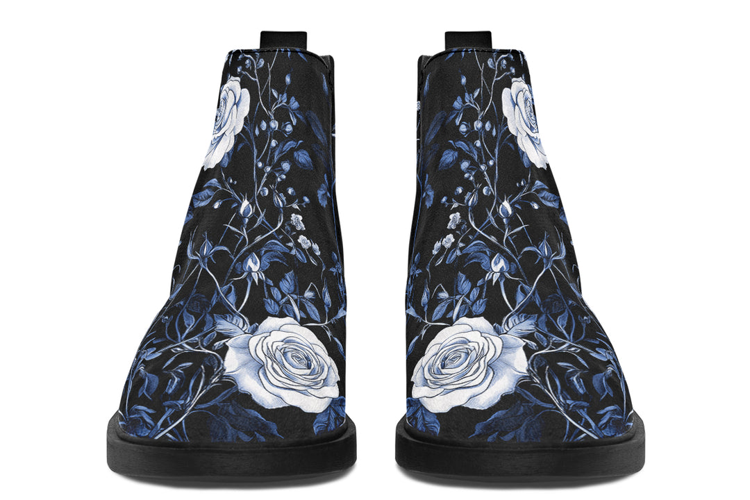 Blue Rose Romance Chelsea Boots - Comfy Slip-On - Soft & Water-Resistant Micro-Suede Vegan Shoes