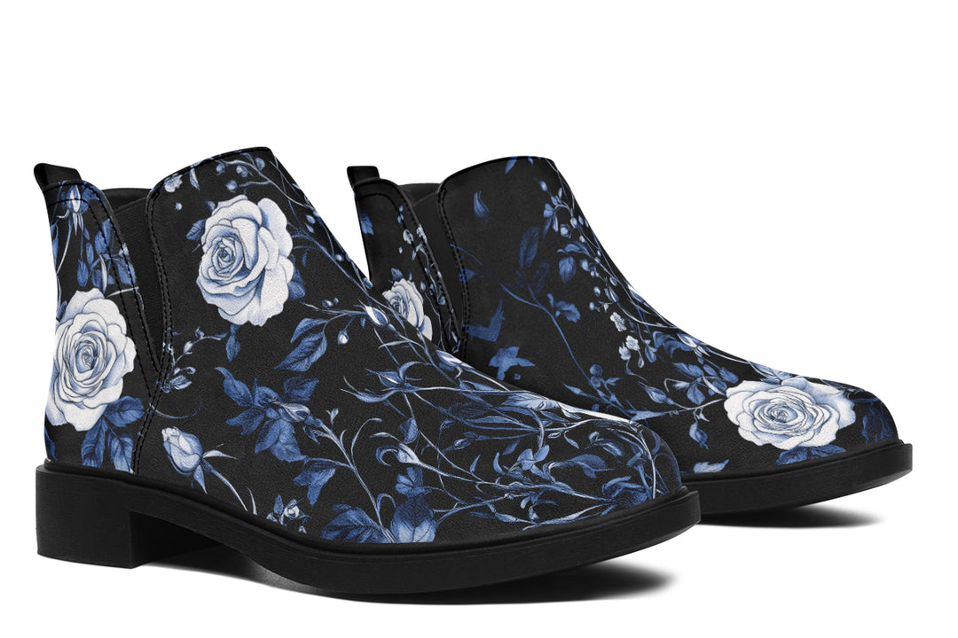 Blue Rose Romance Chelsea Boots - Comfy Slip-On - Soft & Water-Resistant Micro-Suede Vegan Shoes