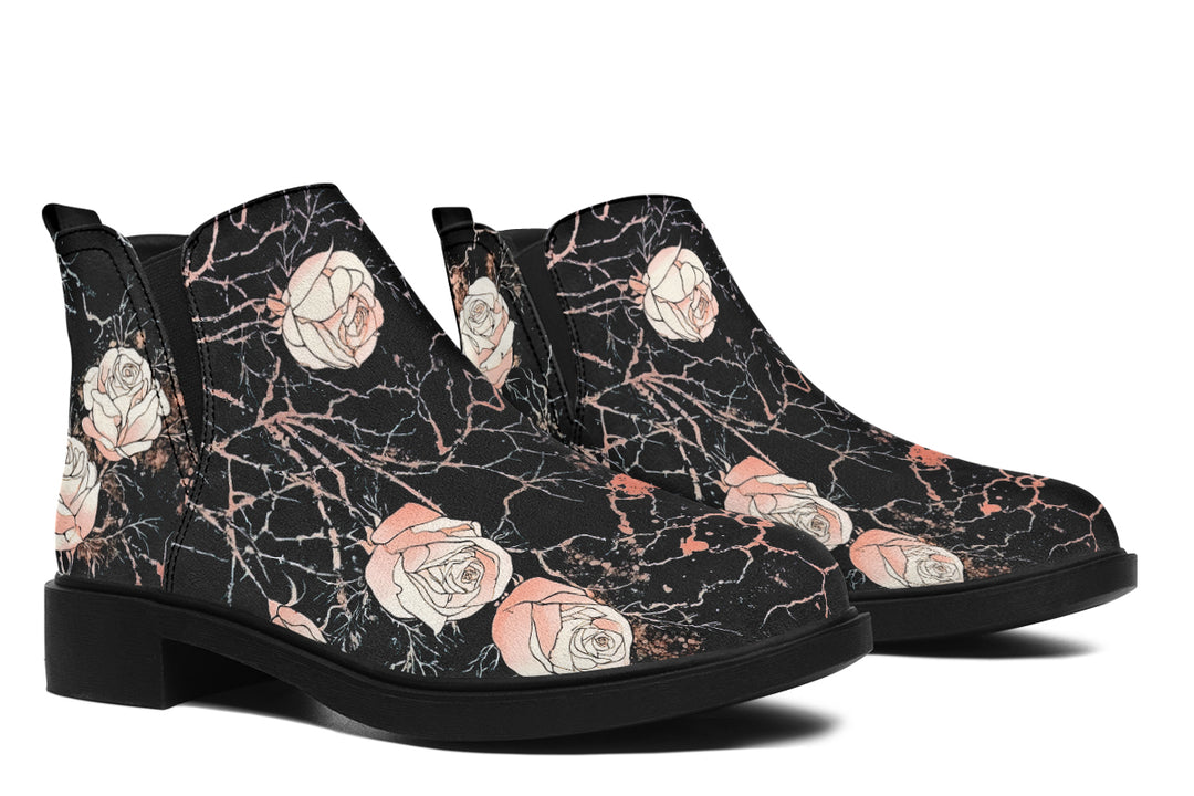 Blush Kintsugi Rose Chelsea Boots - Comfy Slip-On - Soft & Water-Resistant Micro-Suede Vegan Shoes