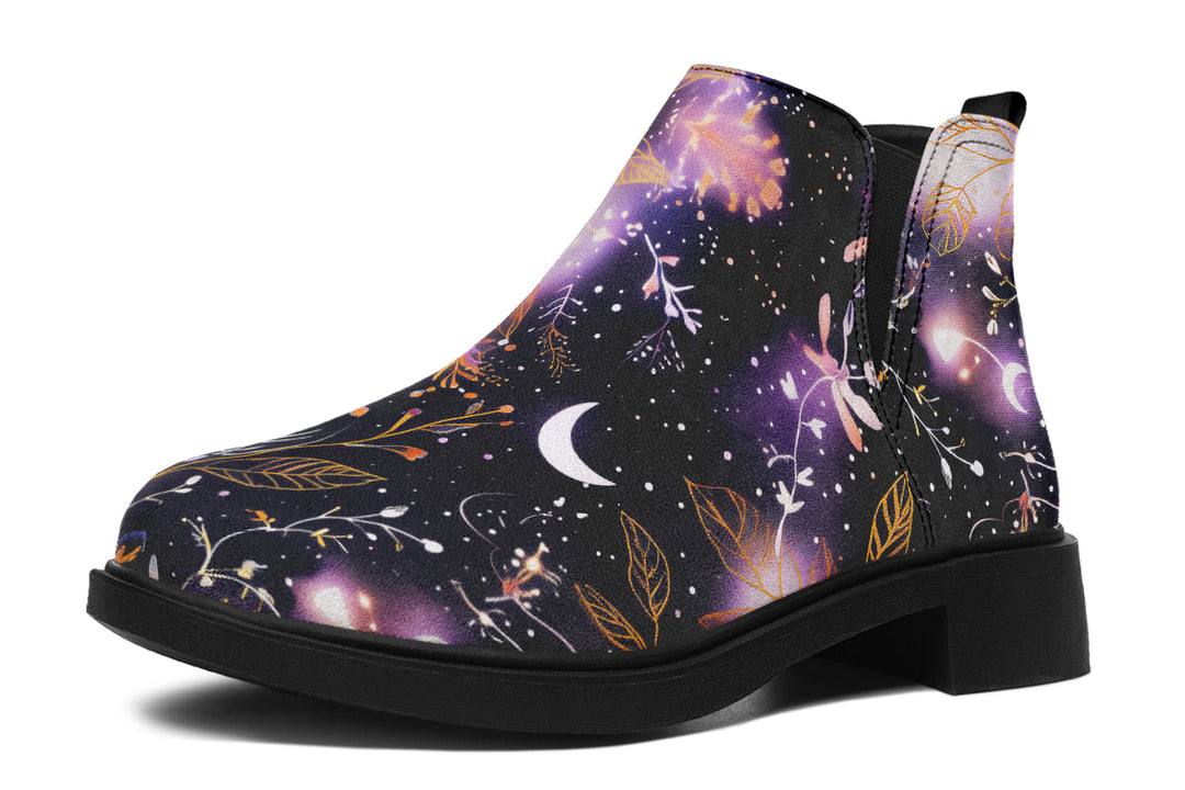 Cosmic Petals Chelsea Boots - Comfy Slip-On - Soft & Water-Resistant Micro-Suede Vegan Shoes