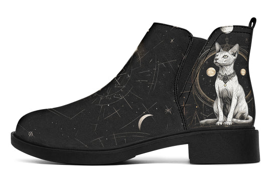 Cosmic Sphynx Cat Chelsea Boots - Comfy Slip-On - Soft & Water-Resistant Micro-Suede Vegan Shoes