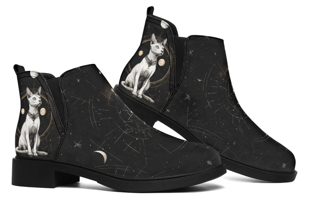 Cosmic Sphynx Cat Chelsea Boots - Comfy Slip-On - Soft & Water-Resistant Micro-Suede Vegan Shoes