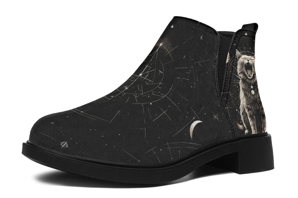 Eclipse Cat Chelsea Boots - Comfy Slip-On - Soft & Water-Resistant Micro-Suede Vegan Shoes