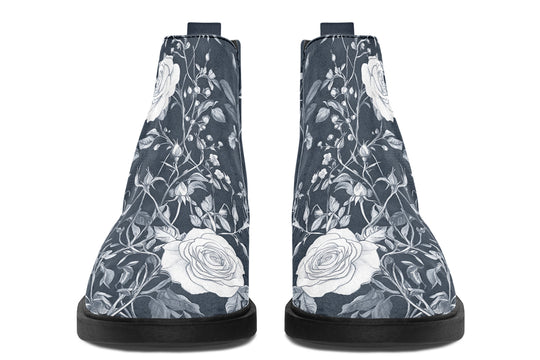 Grey Rose Romance Chelsea Boots - Comfy Slip-On - Soft & Water-Resistant Micro-Suede Vegan Shoes