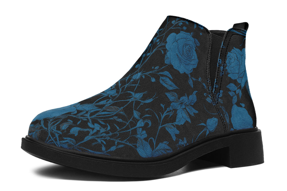 Midnight Rose Romance Chelsea Boots - Comfy Slip-On - Soft & Water-Resistant Micro-Suede Vegan Shoes