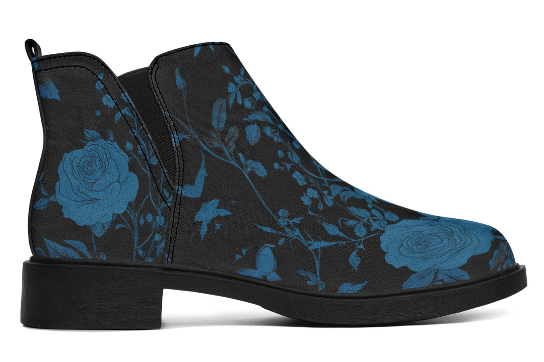 Midnight Rose Romance Chelsea Boots - Comfy Slip-On - Soft & Water-Resistant Micro-Suede Vegan Shoes