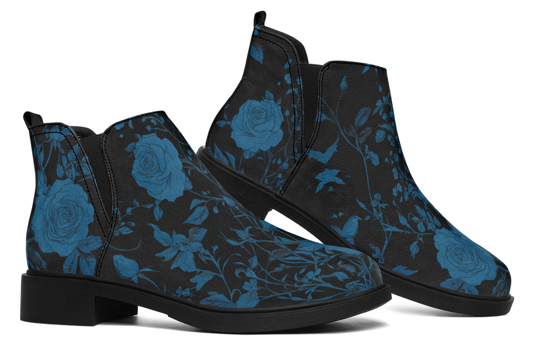 Midnight Rose Romance Chelsea Boots - Comfy Slip-On - Soft & Water-Resistant Micro-Suede Vegan Shoes