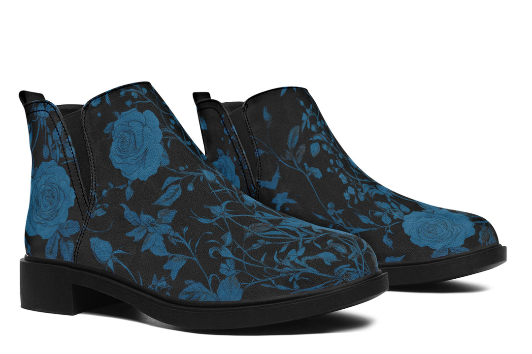 Midnight Rose Romance Chelsea Boots - Comfy Slip-On - Soft & Water-Resistant Micro-Suede Vegan Shoes