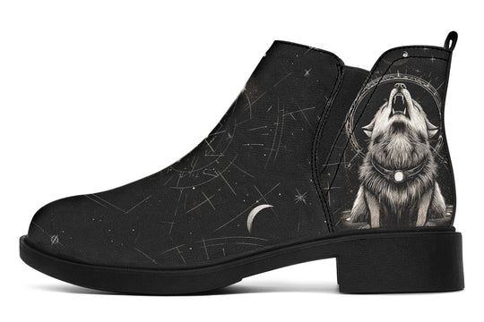 Moonbound Wolf Chelsea Boots - Comfy Slip-On - Soft & Water-Resistant Micro-Suede Vegan Shoes