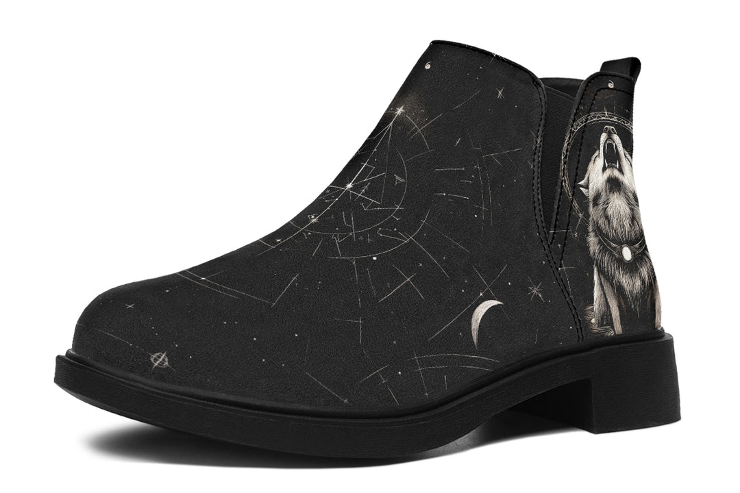 Moonbound Wolf Chelsea Boots - Comfy Slip-On - Soft & Water-Resistant Micro-Suede Vegan Shoes