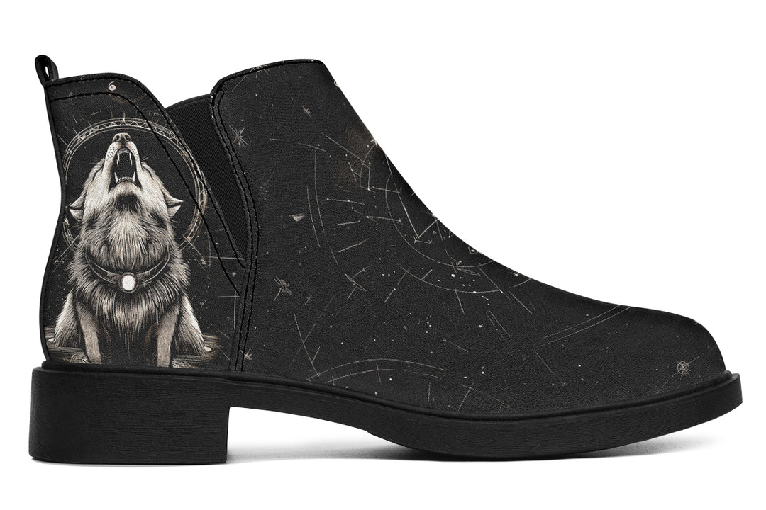 Moonbound Wolf Chelsea Boots - Comfy Slip-On - Soft & Water-Resistant Micro-Suede Vegan Shoes