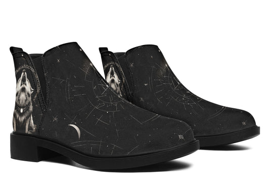 Moonbound Wolf Chelsea Boots - Comfy Slip-On - Soft & Water-Resistant Micro-Suede Vegan Shoes