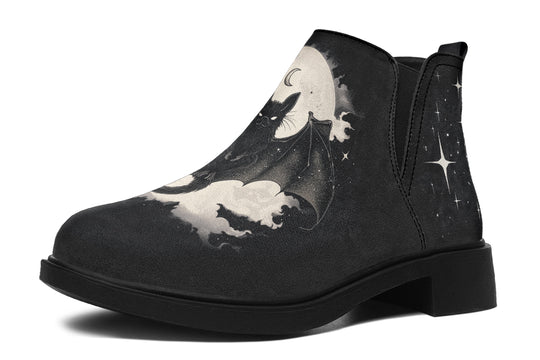 Moonlit Bat Chelsea Boots - Comfy Slip-On - Soft & Water-Resistant Micro-Suede Vegan Shoes