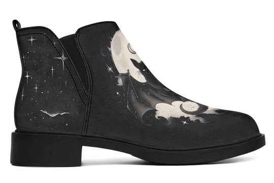 Moonlit Bat Chelsea Boots - Comfy Slip-On - Soft & Water-Resistant Micro-Suede Vegan Shoes