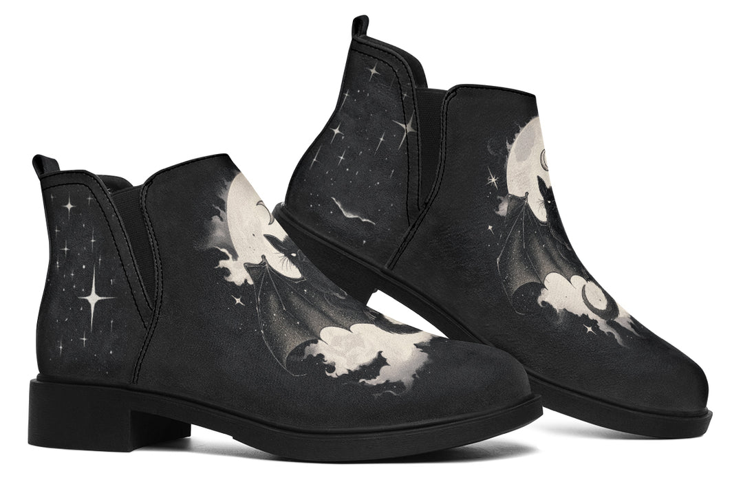 Moonlit Bat Chelsea Boots - Comfy Slip-On - Soft & Water-Resistant Micro-Suede Vegan Shoes