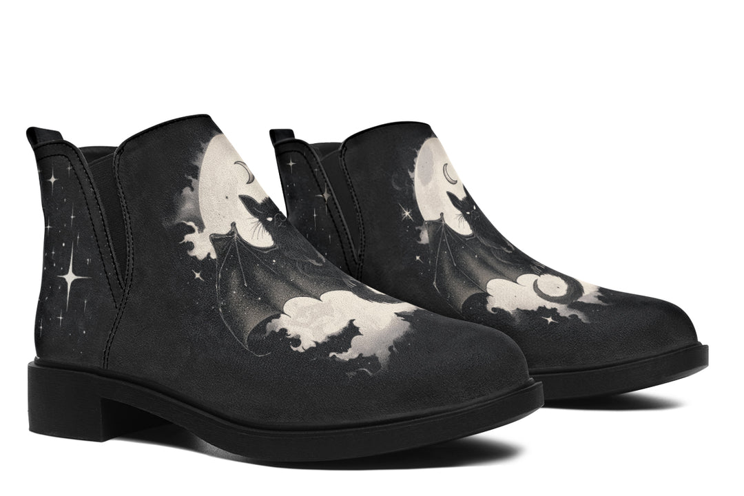 Moonlit Bat Chelsea Boots - Comfy Slip-On - Soft & Water-Resistant Micro-Suede Vegan Shoes