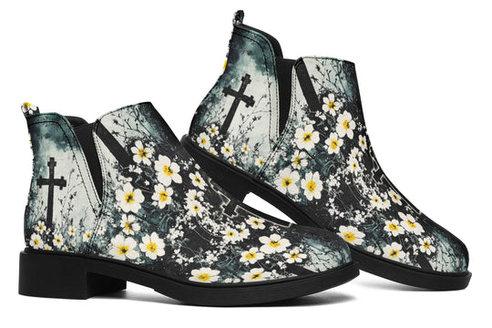 Mourning Petals Chelsea Boots - Comfy Slip-On - Soft & Water-Resistant Micro-Suede Vegan Shoes