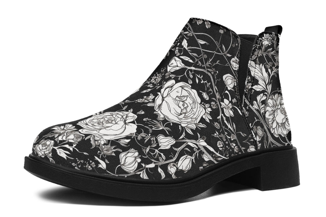 Noir Bouquet Chelsea Boots - Comfy Slip-On - Soft & Water-Resistant Micro-Suede Vegan Shoes