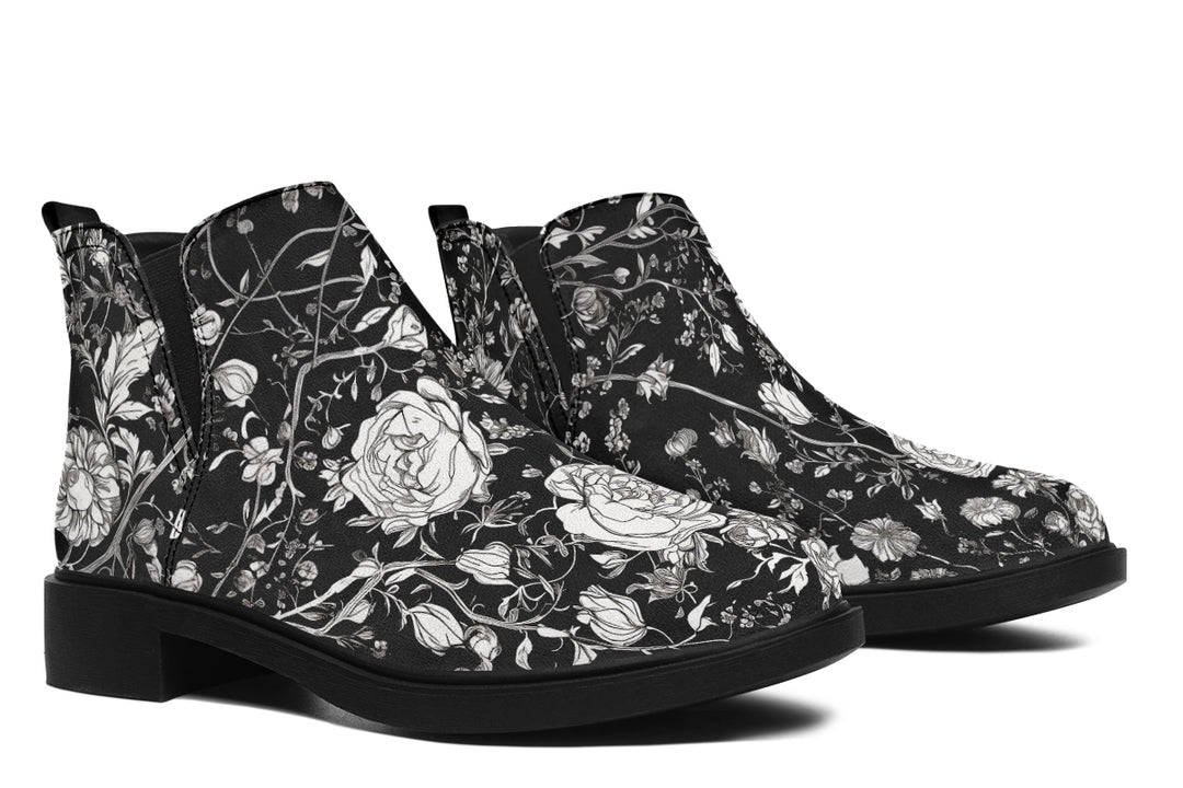 Noir Bouquet Chelsea Boots - Comfy Slip-On - Soft & Water-Resistant Micro-Suede Vegan Shoes