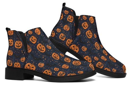 Pumpkin Party Chelsea Boots - Comfy Slip-On - Soft & Water-Resistant Micro-Suede Vegan Shoes