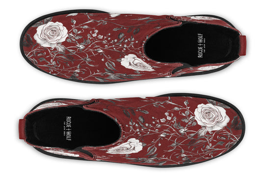 Red Rose Romance Chelsea Boots - Comfy Slip-On - Soft & Water-Resistant Micro-Suede Vegan Shoes