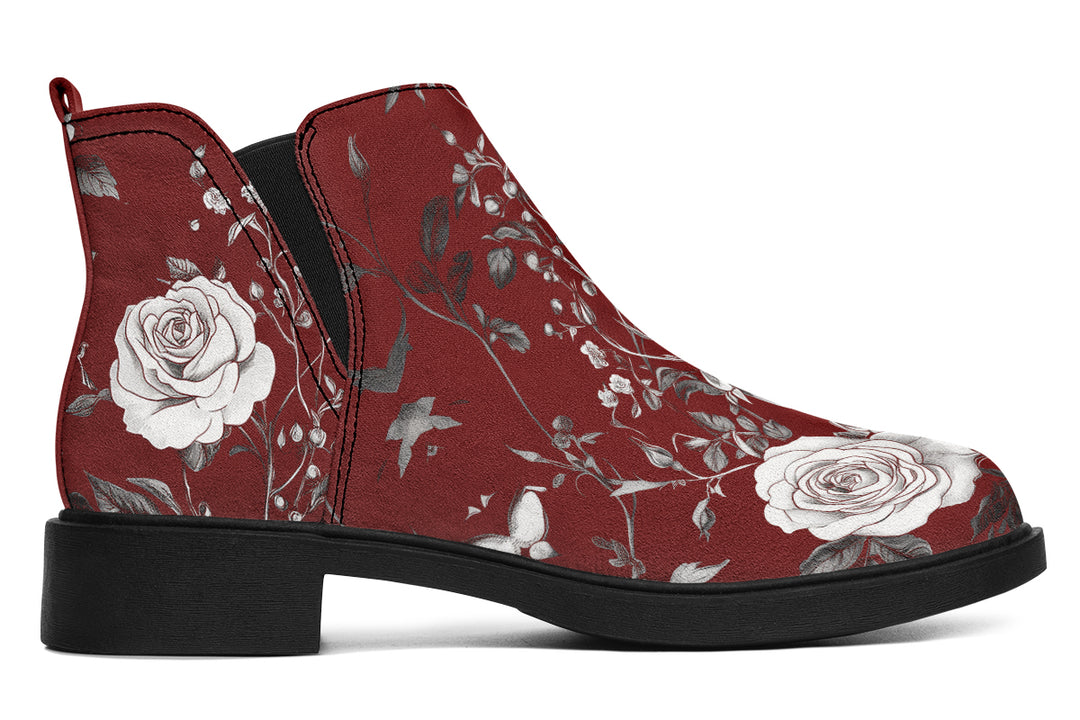 Red Rose Romance Chelsea Boots - Comfy Slip-On - Soft & Water-Resistant Micro-Suede Vegan Shoes