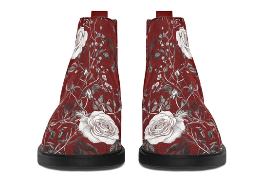 Red Rose Romance Chelsea Boots - Comfy Slip-On - Soft & Water-Resistant Micro-Suede Vegan Shoes