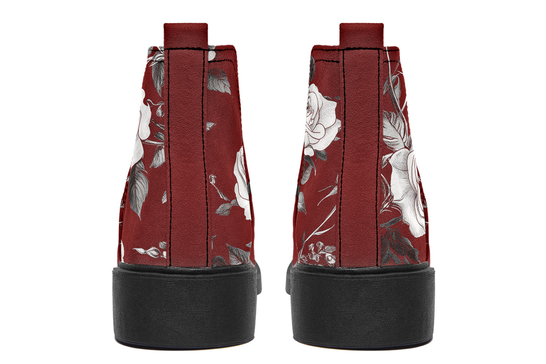 Red Rose Romance Chelsea Boots - Comfy Slip-On - Soft & Water-Resistant Micro-Suede Vegan Shoes