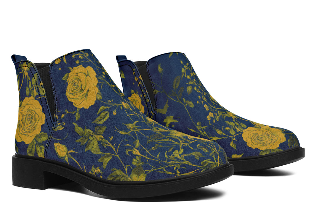 Royal Rose Romance Chelsea Boots - Comfy Slip-On - Soft & Water-Resistant Micro-Suede Vegan Shoes